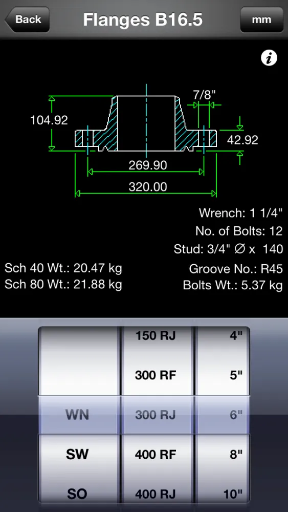 Ảnh chụp màn hình của Piping DataBase - Flanges