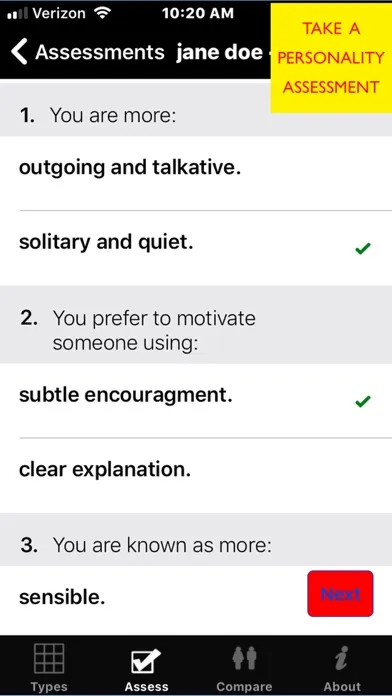 Ảnh chụp màn hình của Personality Types