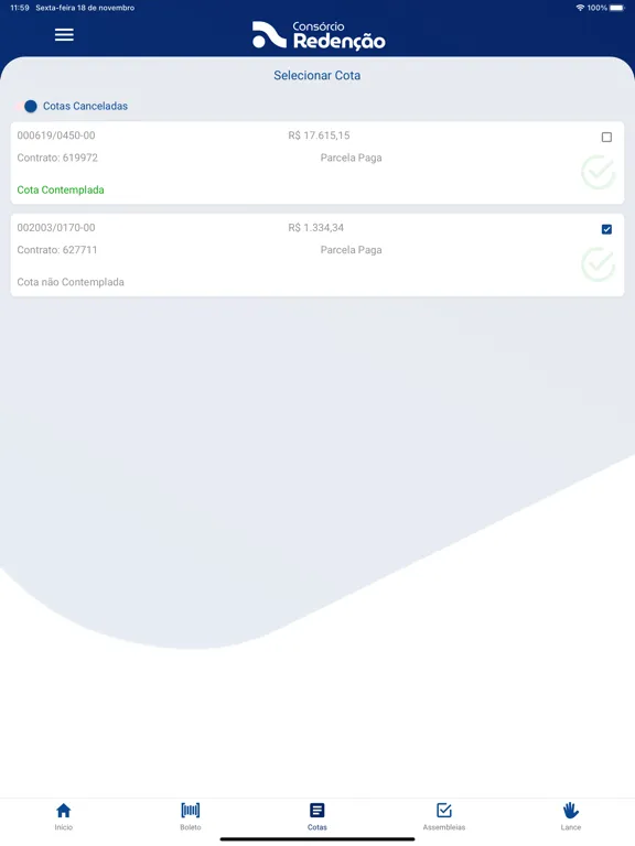 Ảnh chụp màn hình của Consórcio Redenção iPad 