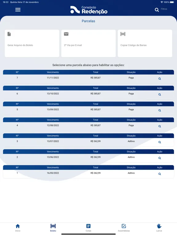 Ảnh chụp màn hình của Consórcio Redenção iPad 