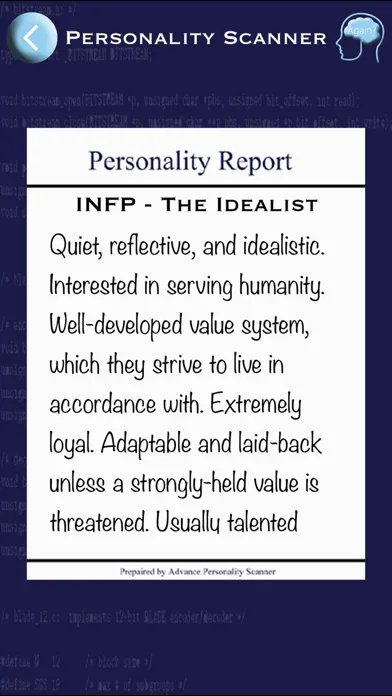 Tangkapan layar Advance Personality Scanner