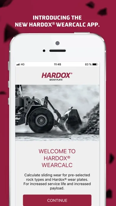 Capturas de tela do Hardox® WearCalc