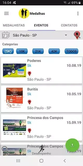 Capturas de tela do MEDALHAS