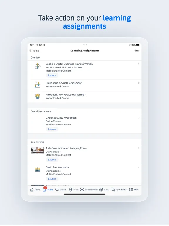 ภาพหน้าจอของ SAP SuccessFactors Mobile iPad 
