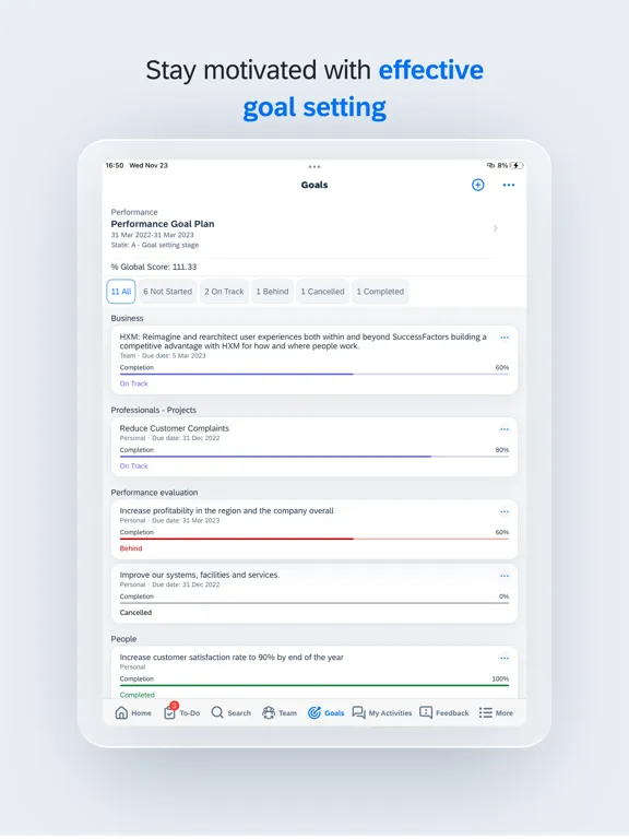 ภาพหน้าจอของ SAP SuccessFactors Mobile iPad 