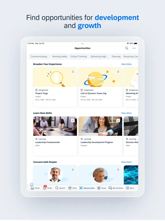 ภาพหน้าจอของ SAP SuccessFactors Mobile iPad 