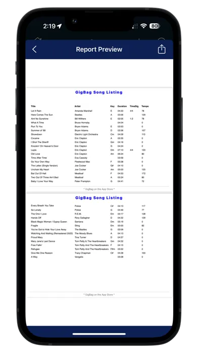 Capturas de tela do GigBag Song Setlist Manager