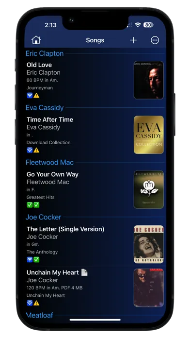 Capturas de tela do GigBag Song Setlist Manager