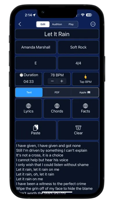 Capturas de tela do GigBag Song Setlist Manager