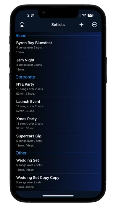 Capturas de tela do GigBag Song Setlist Manager