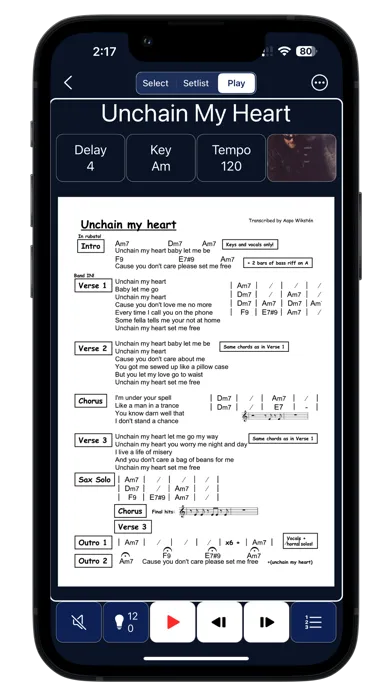 Capturas de tela do GigBag Song Setlist Manager
