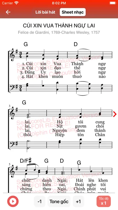 Tangkapan skrin Thánh Ca Tin Lành (có hợp âm)