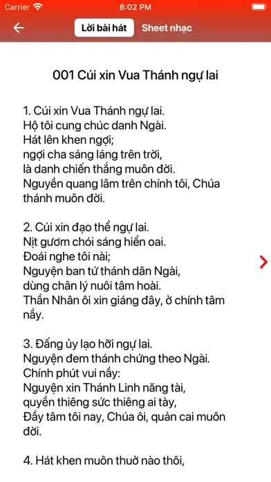 Tangkapan skrin Thánh Ca Tin Lành (có hợp âm)