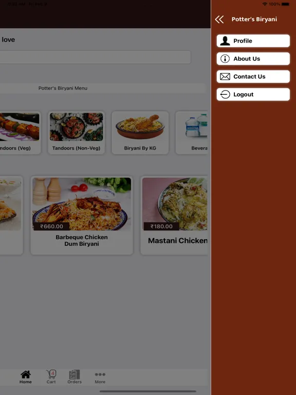 Tangkapan skrin Potter's Biryani iPad 