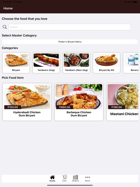 Tangkapan skrin Potter's Biryani iPad 