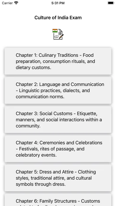 Captures d'écran de Culture of India Exam