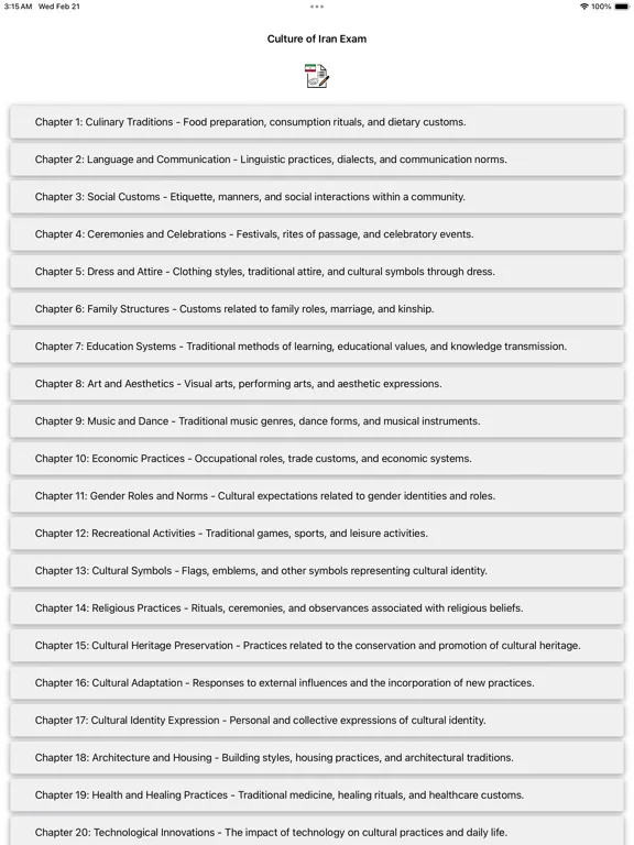 Ảnh chụp màn hình của Culture of Iran Exam iPad 