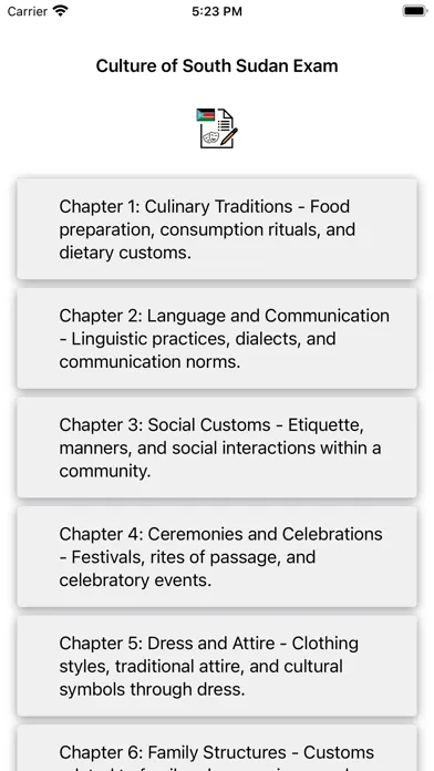 Capturas de tela do Culture of South Sudan Exam