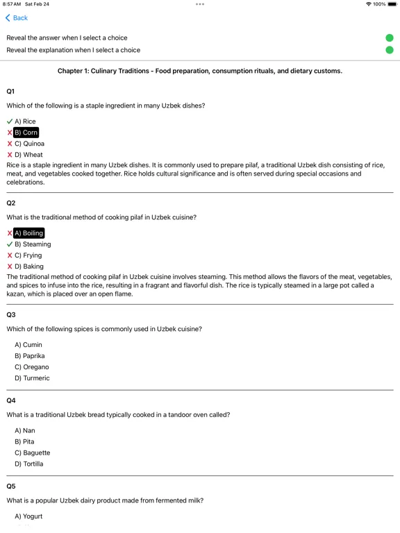 Ảnh chụp màn hình của Culture of Uzbekistan Exam iPad 