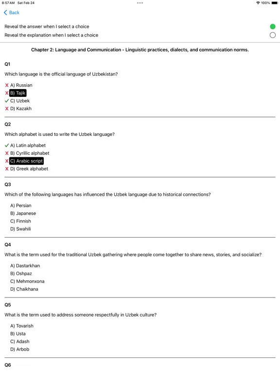 Ảnh chụp màn hình của Culture of Uzbekistan Exam iPad 