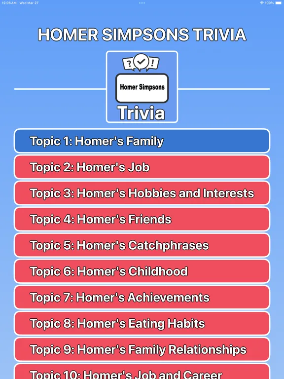 Homer Simpsons Trivia iPad  स्क्रीनशॉट