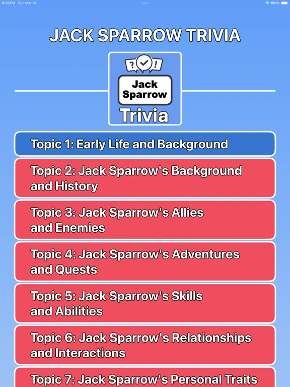 Zrzuty ekranu Jack Sparrow Trivia iPad 