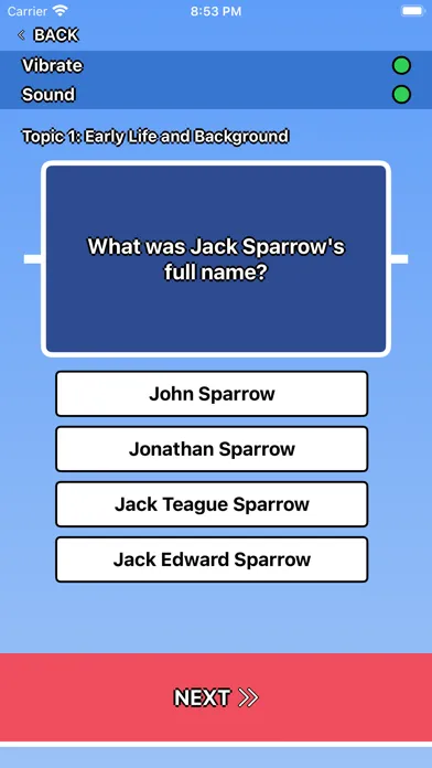 Zrzuty ekranu Jack Sparrow Trivia