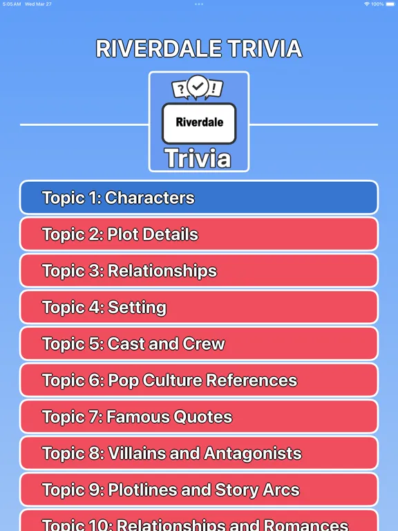 Riverdale Trivia iPad  স্ক্রিনশট