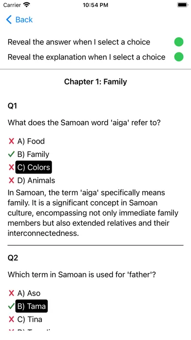 Samoan Vocabulary Exam Screenshots