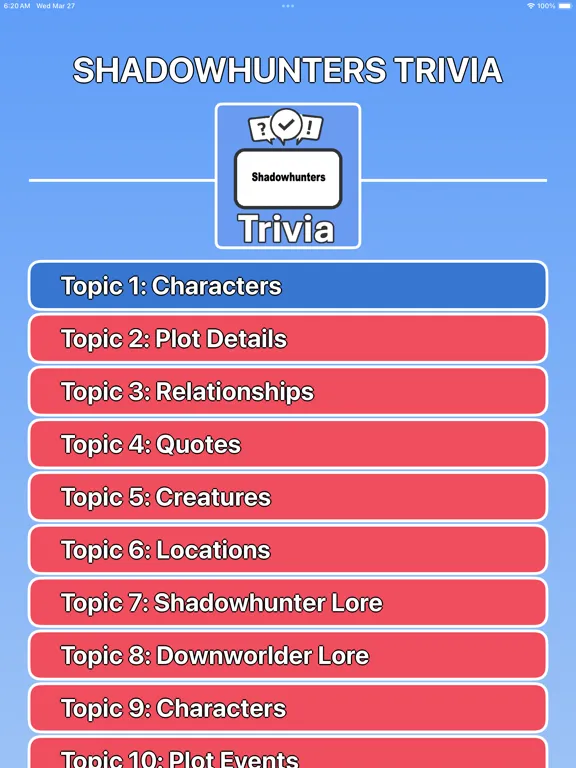 Ảnh chụp màn hình của Shadowhunters Trivia iPad 