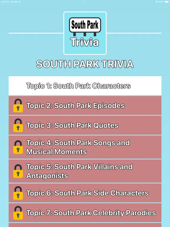 South Park Trivia iPad  স্ক্রিনশট