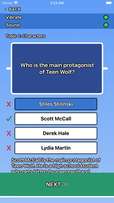 Tangkapan skrin Teen Wolf Trivia