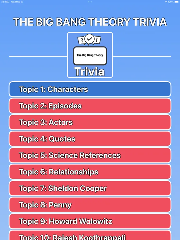 Capturas de tela do The Big Bang Theory Trivia iPad 