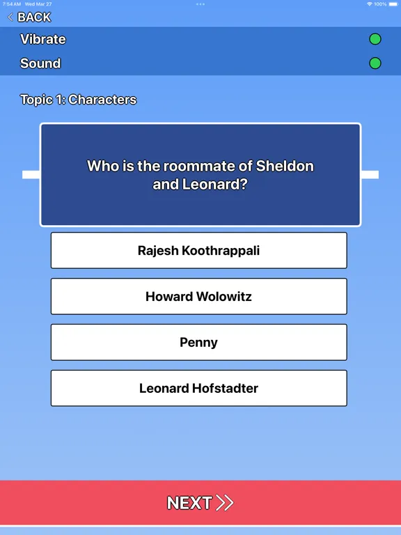 Capturas de tela do The Big Bang Theory Trivia iPad 