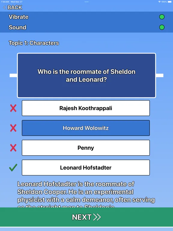 Capturas de tela do The Big Bang Theory Trivia iPad 