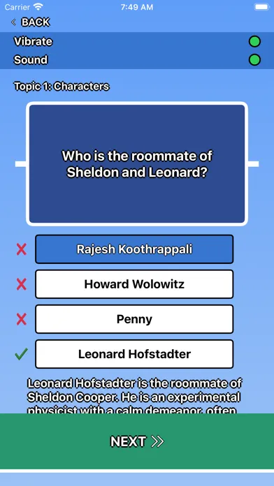 Capturas de tela do The Big Bang Theory Trivia