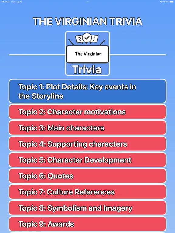 Capturas de tela do The Virginian Trivia iPad 