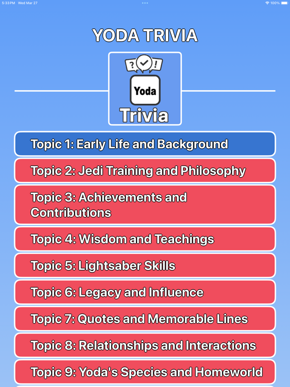 Capturas de pantalla de Yoda Trivia iPad 