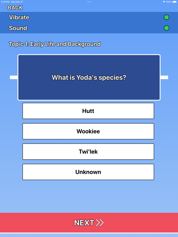 Capturas de pantalla de Yoda Trivia iPad 
