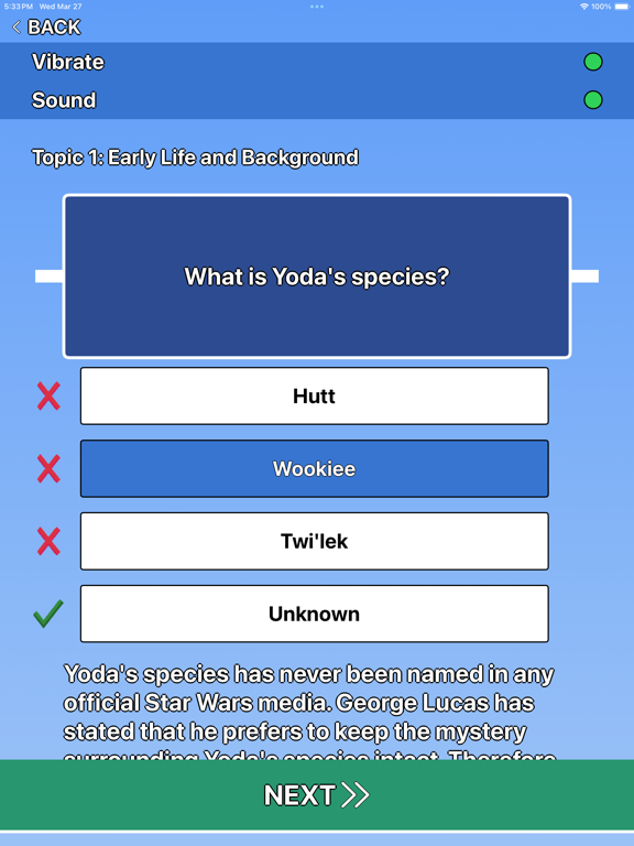 Capturas de pantalla de Yoda Trivia iPad 