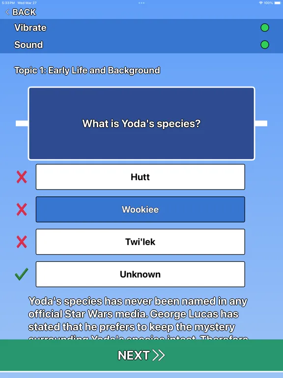 Screenshot di Yoda Trivia iPad 