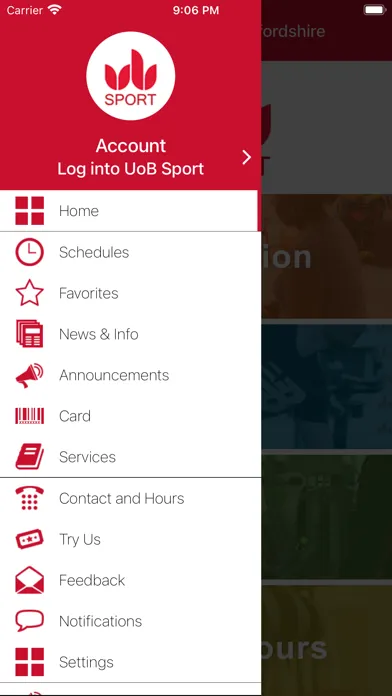 Capturas de tela do UoB Sport