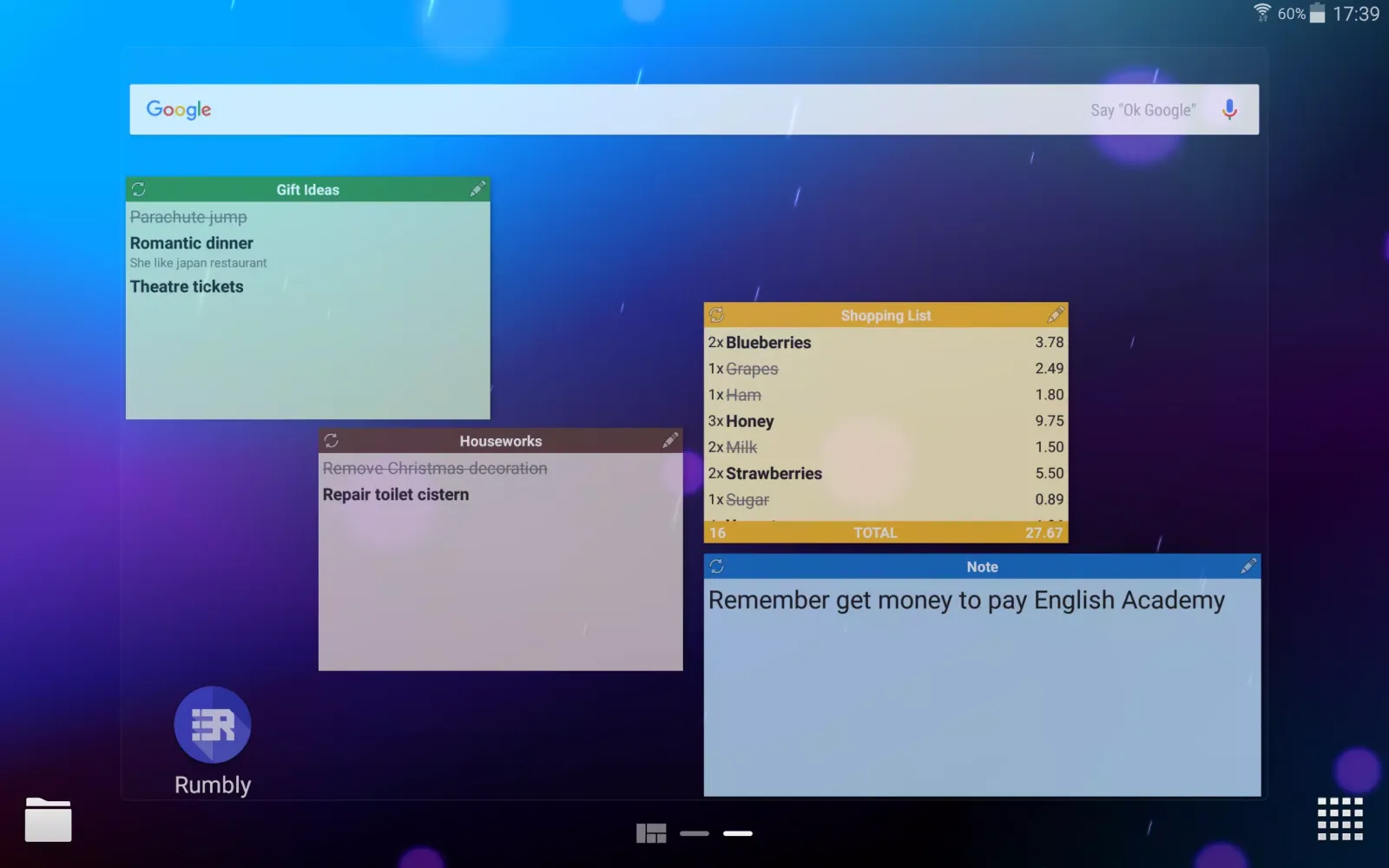 Rumbly: ToDo, Task List Widget Screenshots