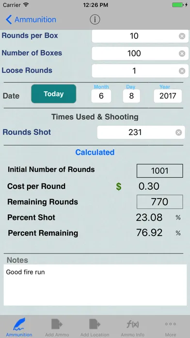 ภาพหน้าจอของ Ammo Inventory,Price per Round