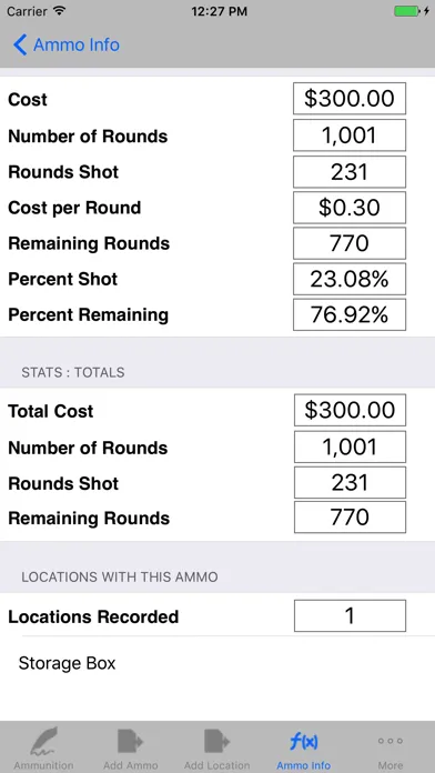 ภาพหน้าจอของ Ammo Inventory,Price per Round
