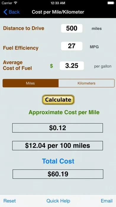Tangkapan skrin Roadtrip Gas Cost Calculator