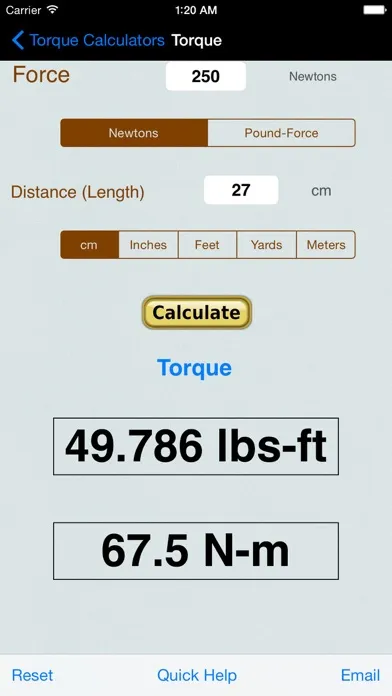 Captures d'écran de Torque Calculator, Units Conv