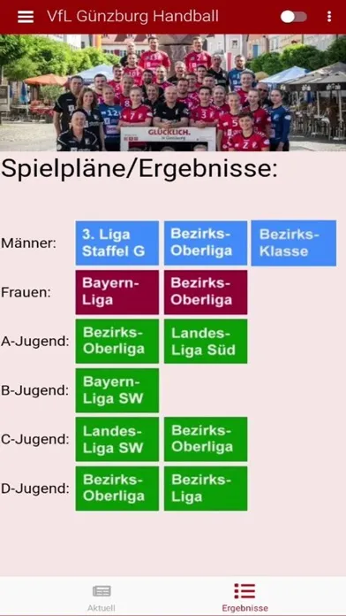 Capturas de tela do VfL Günzburg Handball