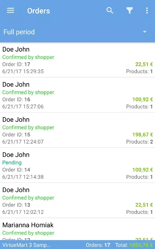VirtueMart Mobile Assistant Ekran Görüntüleri