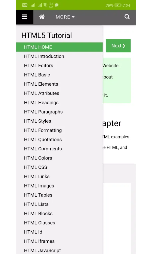 Captures d'écran de W3schools